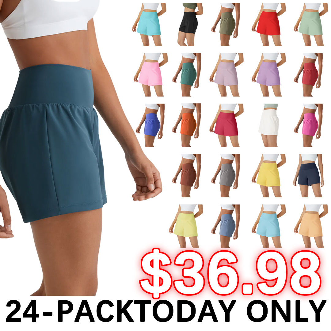 šLast Day Promotionā”12 piece ultra high waist back pocket and side hidden pocket 2 in 1 Yoga shorts