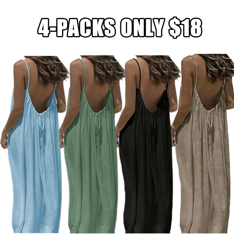 Women's Cotton Linen Backless Loose Dress