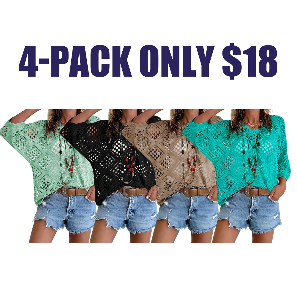 Women'S Bohemian Style Beige V-Neck Crochet Top