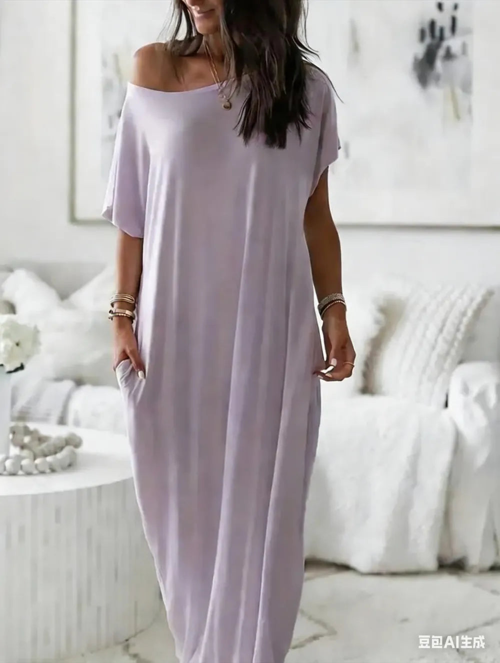 Women's Solid Color Batwing Sleeve Lounge Dress