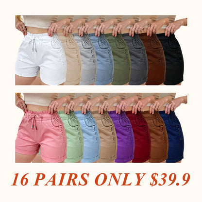 Women's Solid Button Pocket Cargo Fitted Shorts, Casual Elastic Waist