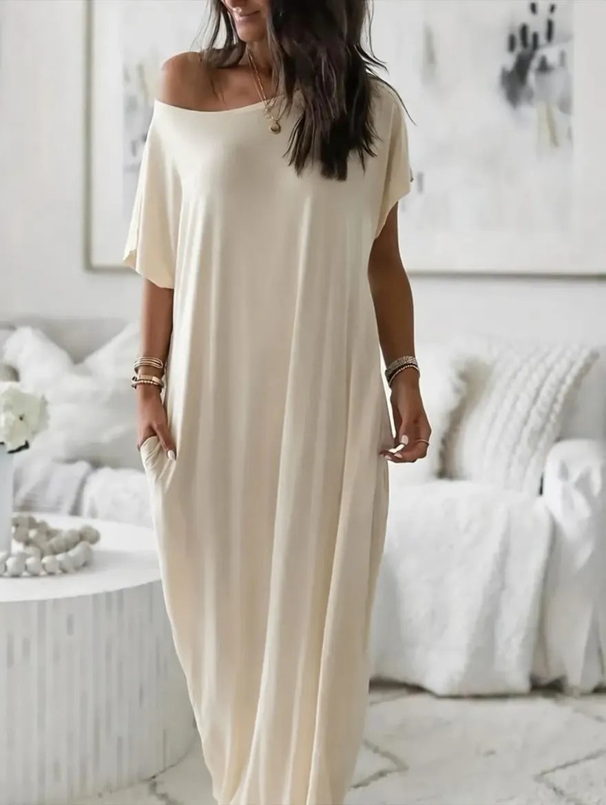 Women's Solid Color Batwing Sleeve Lounge Dress