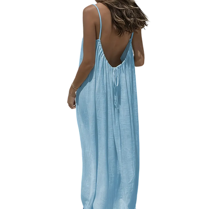 Women's Cotton Linen Backless Loose Dress