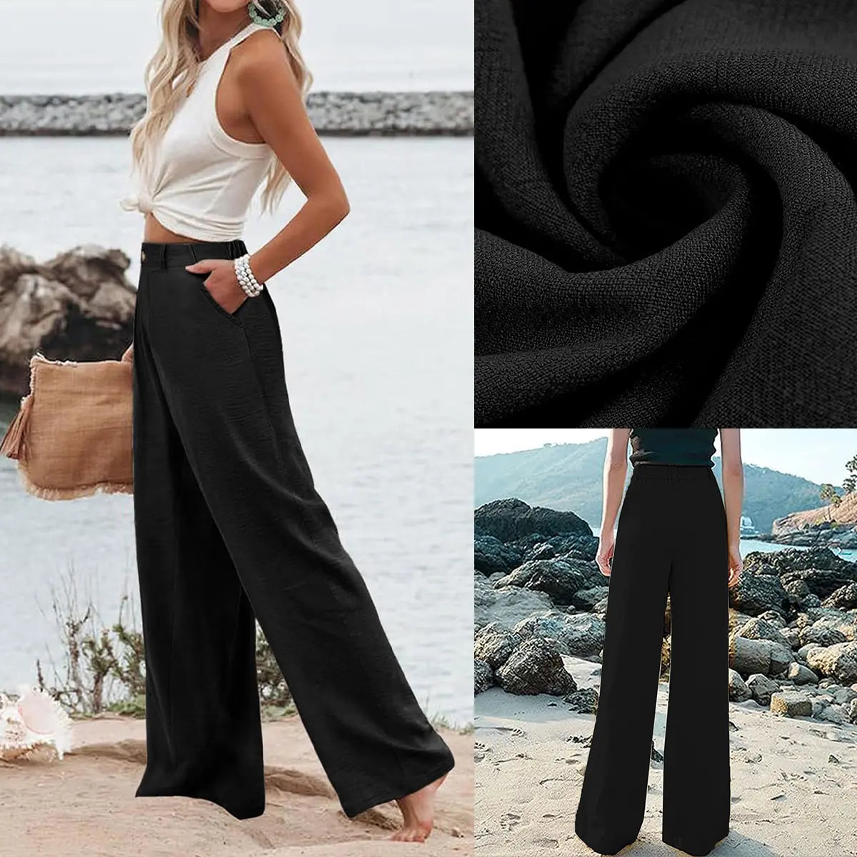 Women's High Waisted Wide Leg Linen Pants