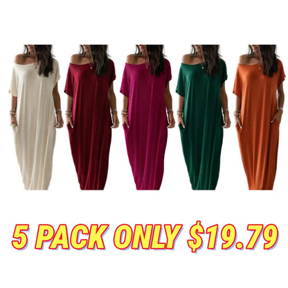 Women's Solid Color Batwing Sleeve Lounge Dress
