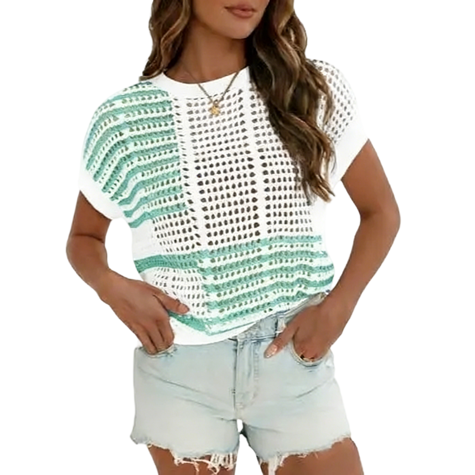 Women'S Bohemian Style Beige V-Neck Crochet Top