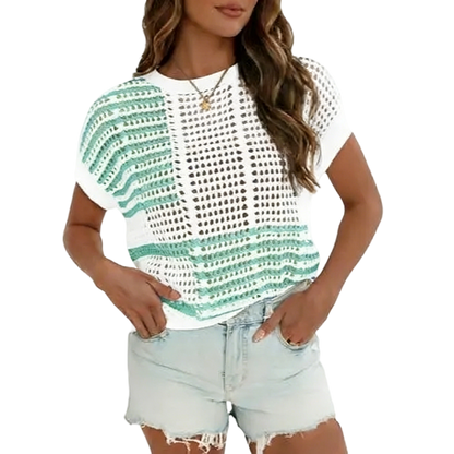 Women'S Bohemian Style Beige V-Neck Crochet Top