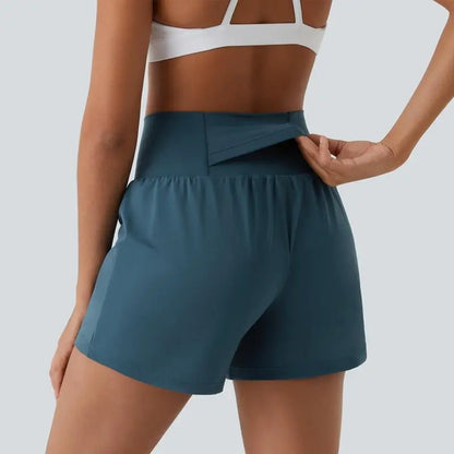 💝Last Day Promotion⚡12 piece ultra high waist back pocket and side hidden pocket 2 in 1 Yoga shorts