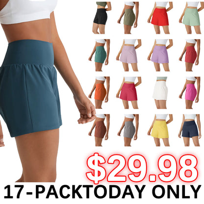 💝Last Day Promotion⚡12 piece ultra high waist back pocket and side hidden pocket 2 in 1 Yoga shorts