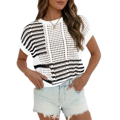 Women'S Bohemian Style Beige V-Neck Crochet Top