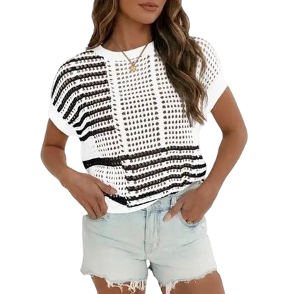 Women'S Bohemian Style Beige V-Neck Crochet Top