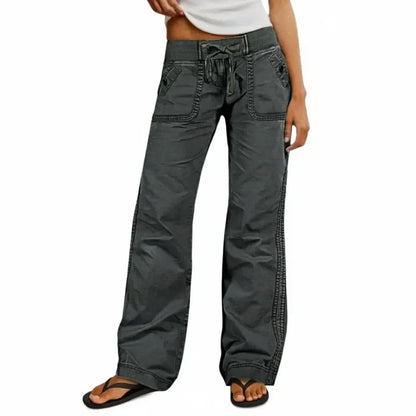 Solid Seam Detail Drawstring Mid Rise Straight Leg Pants High Stretch Fabric Women's Wear Minimalist Fit Basic Style Multiple Colors