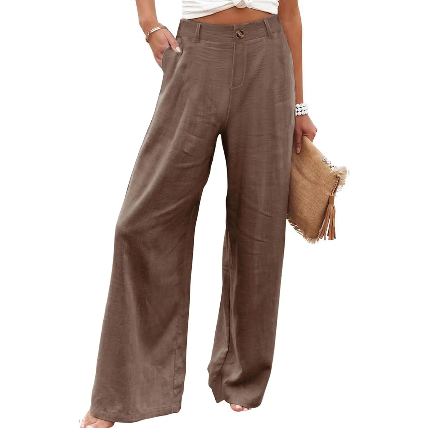 Women's High Waisted Wide Leg Linen Pants