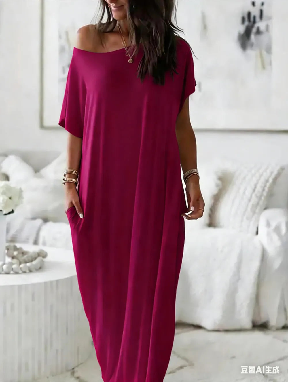Women's Solid Color Batwing Sleeve Lounge Dress