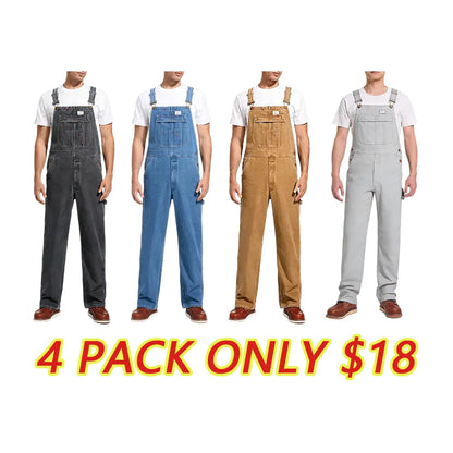 🔥Men's 8-Pack Flex Denim Bib Overalls — Adjustable & Utility Read