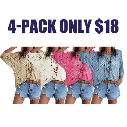 Women'S Bohemian Style Beige V-Neck Crochet Top