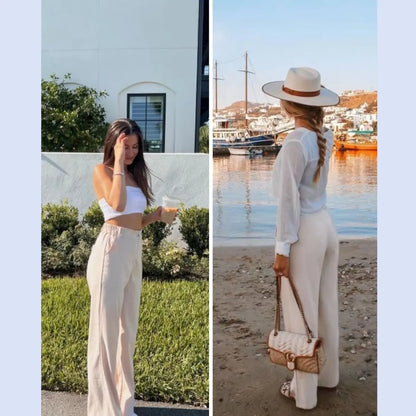 Women's High Waisted Wide Leg Linen Pants