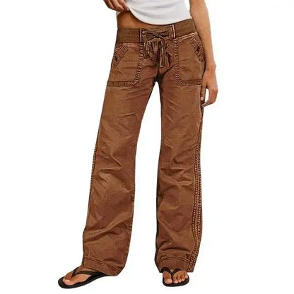 Solid Seam Detail Drawstring Mid Rise Straight Leg Pants High Stretch Fabric Women's Wear Minimalist Fit Basic Style Multiple Colors