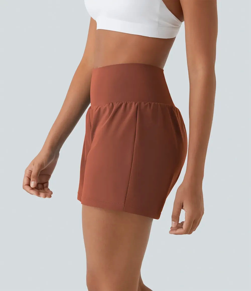 💝Last Day Promotion⚡12 piece ultra high waist back pocket and side hidden pocket 2 in 1 Yoga shorts