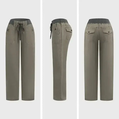 Solid Seam Detail Drawstring Mid Rise Straight Leg Pants High Stretch Fabric Women's Wear Minimalist Fit Basic Style Multiple Colors