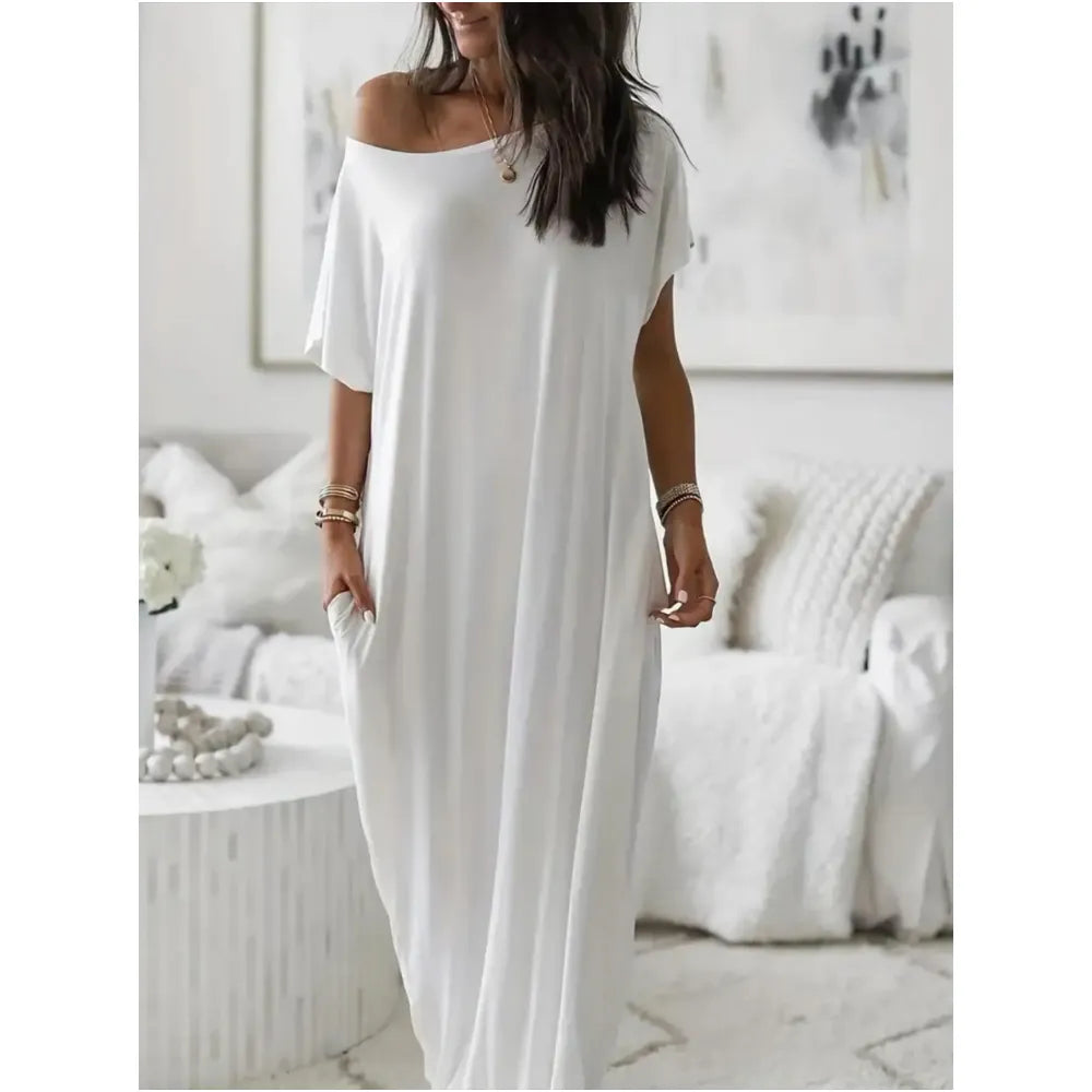 Women's Solid Color Batwing Sleeve Lounge Dress