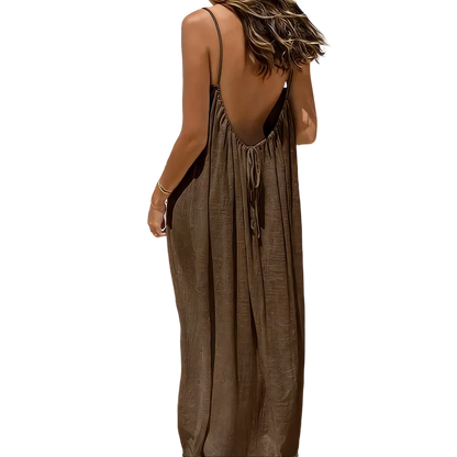 Women's Cotton Linen Backless Loose Dress