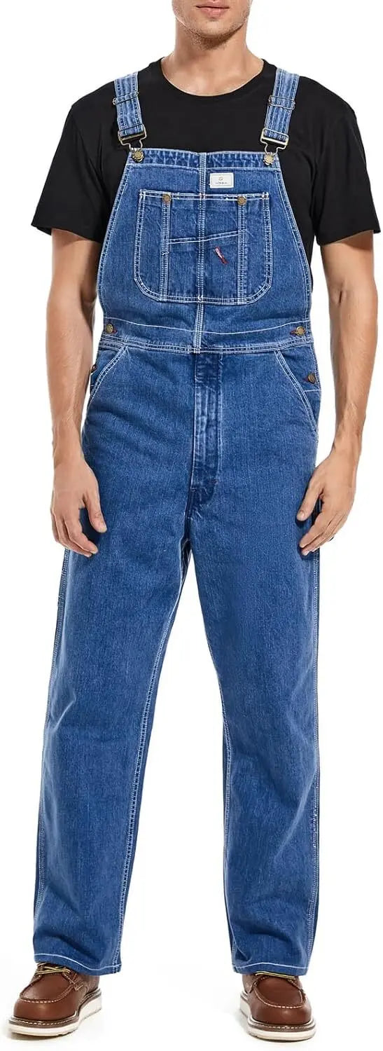 🔥Men's 8-Pack Flex Denim Bib Overalls — Adjustable & Utility Read