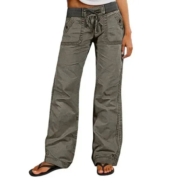 Solid Seam Detail Drawstring Mid Rise Straight Leg Pants High Stretch Fabric Women's Wear Minimalist Fit Basic Style Multiple Colors