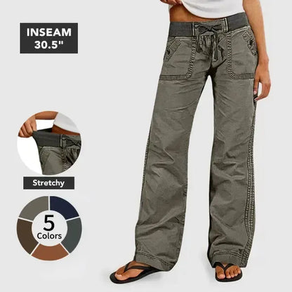 Solid Seam Detail Drawstring Mid Rise Straight Leg Pants High Stretch Fabric Women's Wear Minimalist Fit Basic Style Multiple Colors