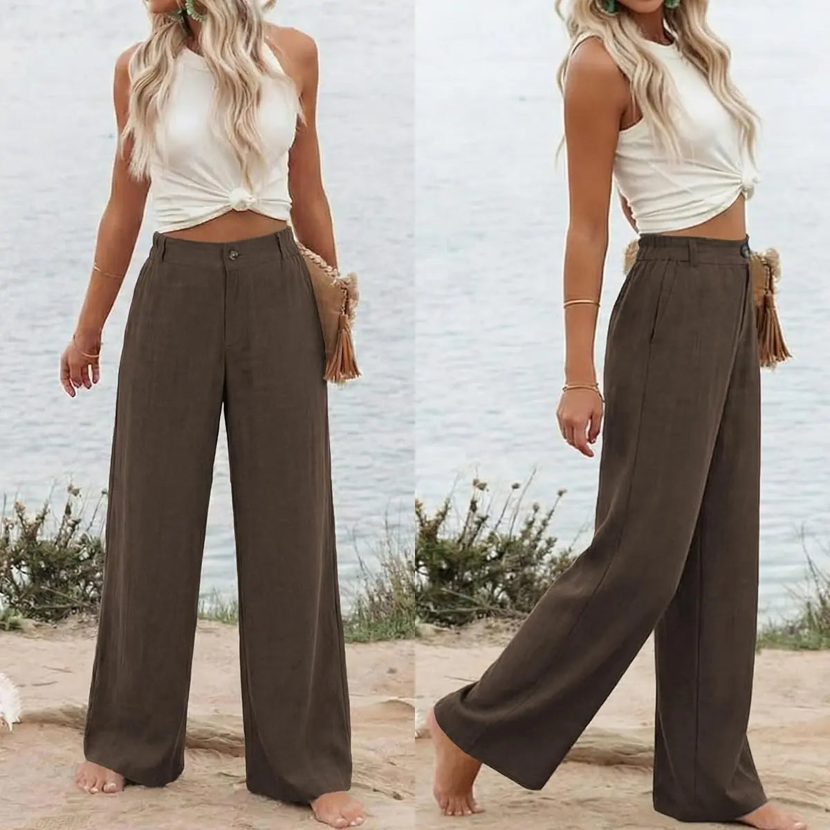 Women's High Waisted Wide Leg Linen Pants