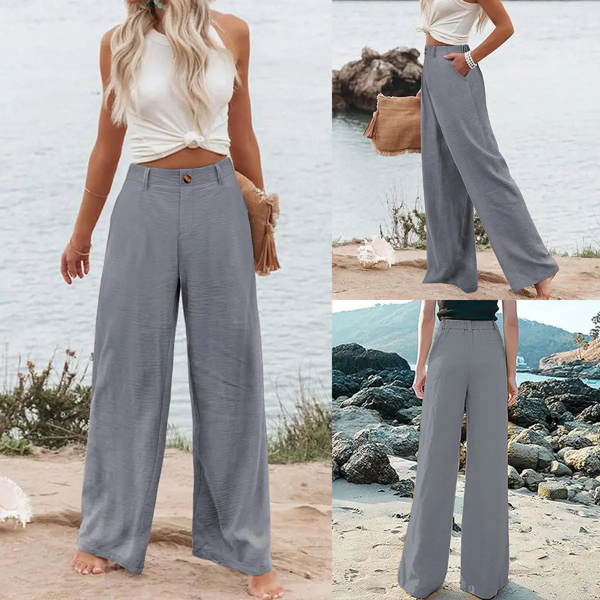Women's High Waisted Wide Leg Linen Pants