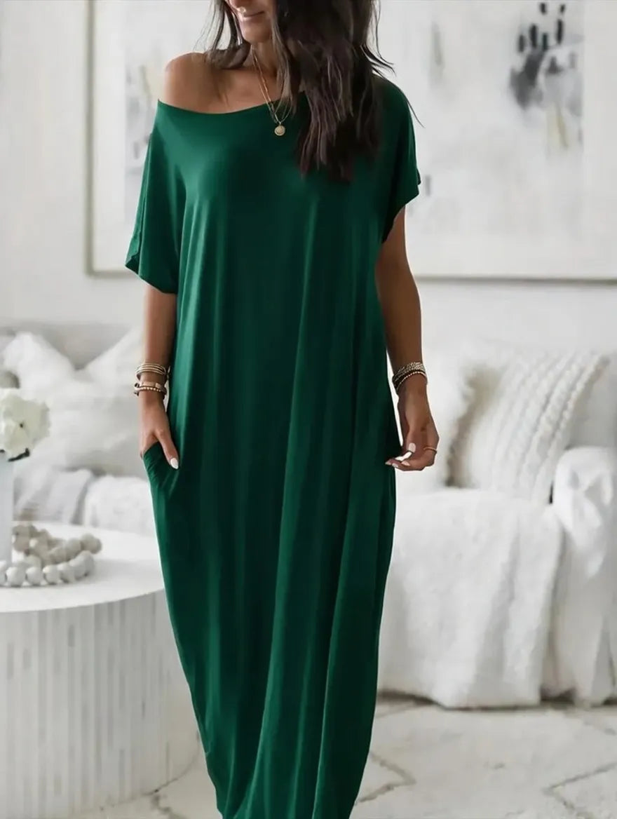 Women's Solid Color Batwing Sleeve Lounge Dress