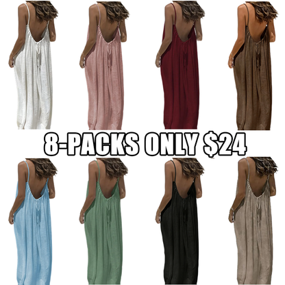 Women's Cotton Linen Backless Loose Dress