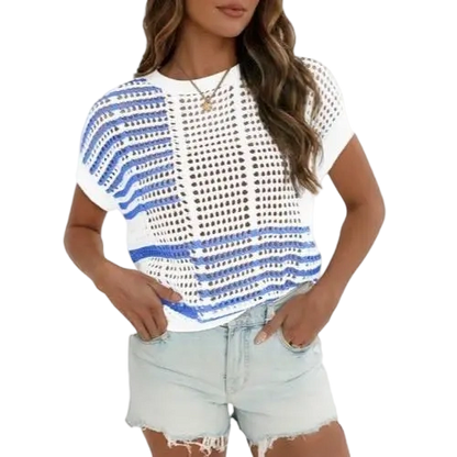 Women'S Bohemian Style Beige V-Neck Crochet Top