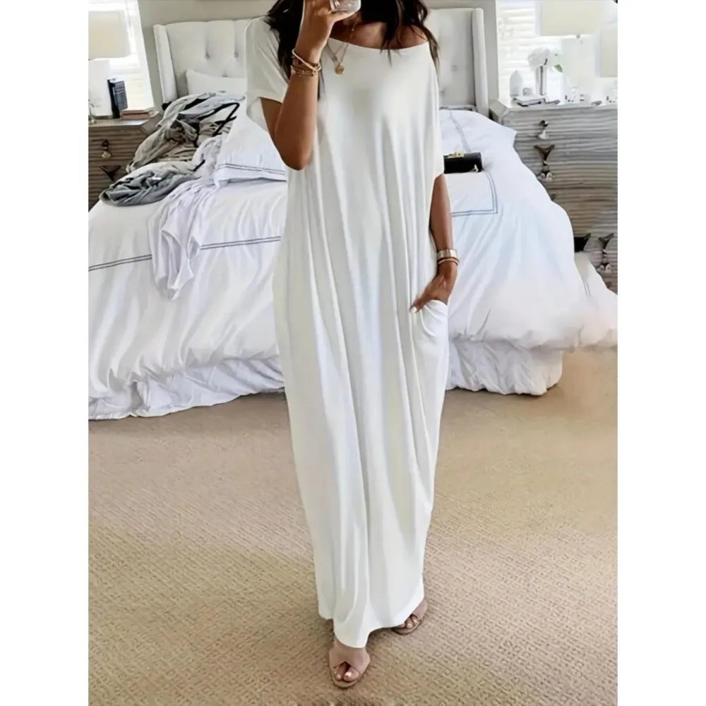 Women's Solid Color Batwing Sleeve Lounge Dress