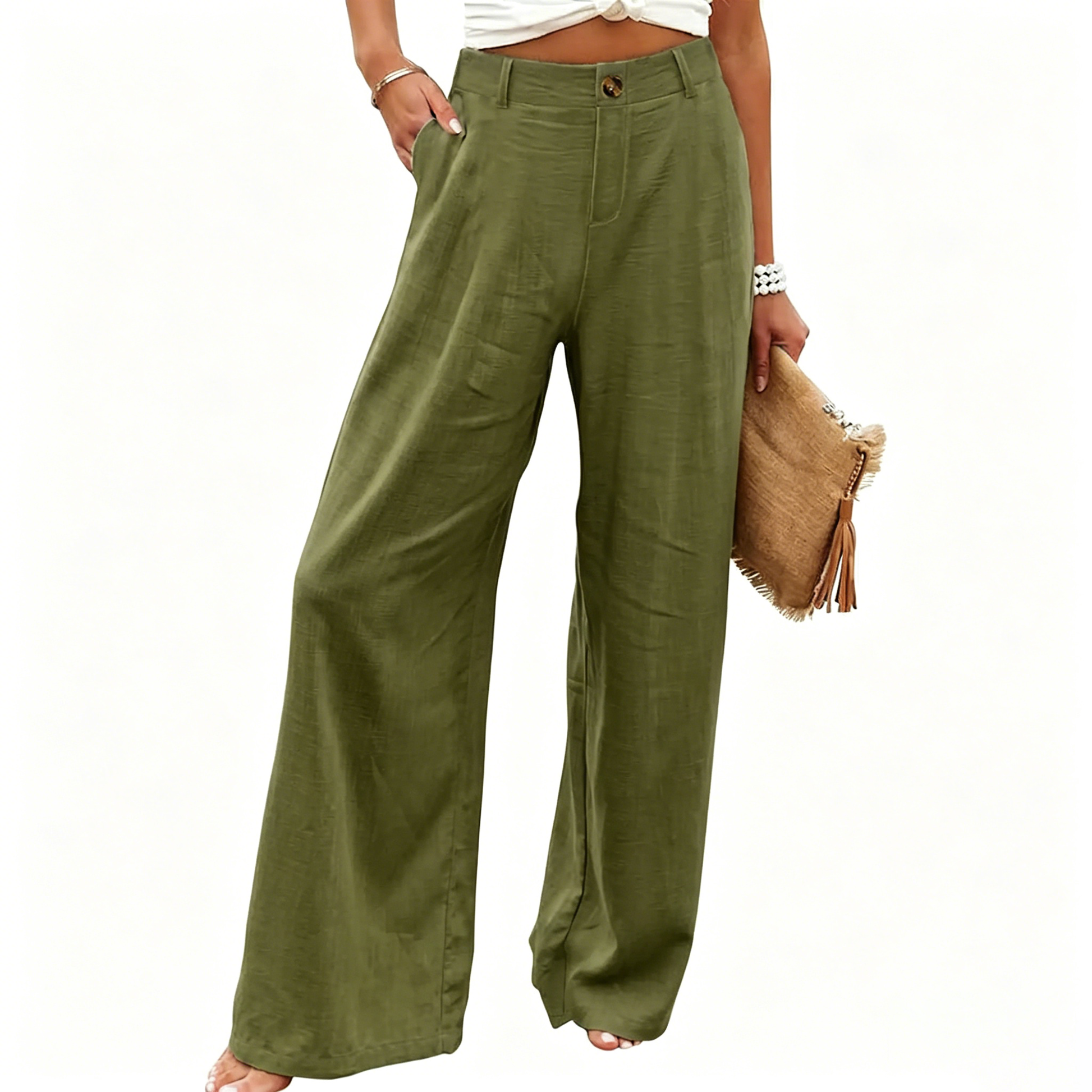 Women's High Waisted Wide Leg Linen Pants
