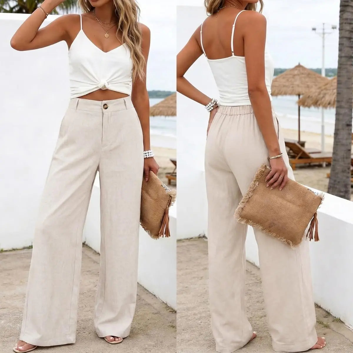 Women's High Waisted Wide Leg Linen Pants