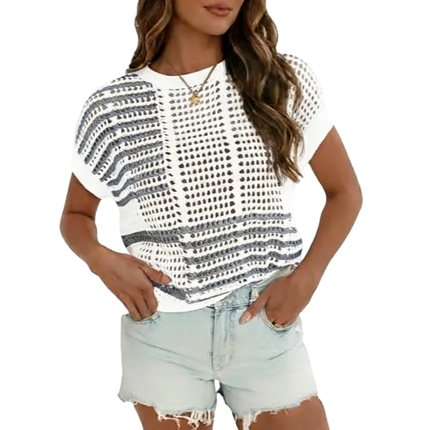 Women'S Bohemian Style Beige V-Neck Crochet Top