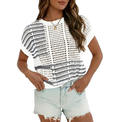 Women'S Bohemian Style Beige V-Neck Crochet Top