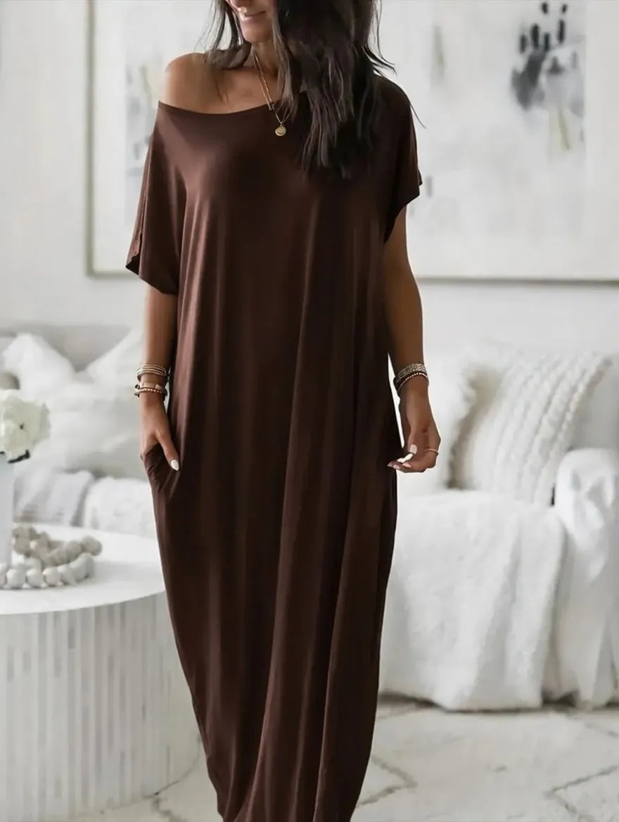 Women's Solid Color Batwing Sleeve Lounge Dress
