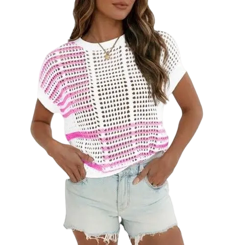 Women'S Bohemian Style Beige V-Neck Crochet Top