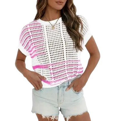 Women'S Bohemian Style Beige V-Neck Crochet Top
