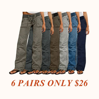 Solid Seam Detail Drawstring Mid Rise Straight Leg Pants High Stretch