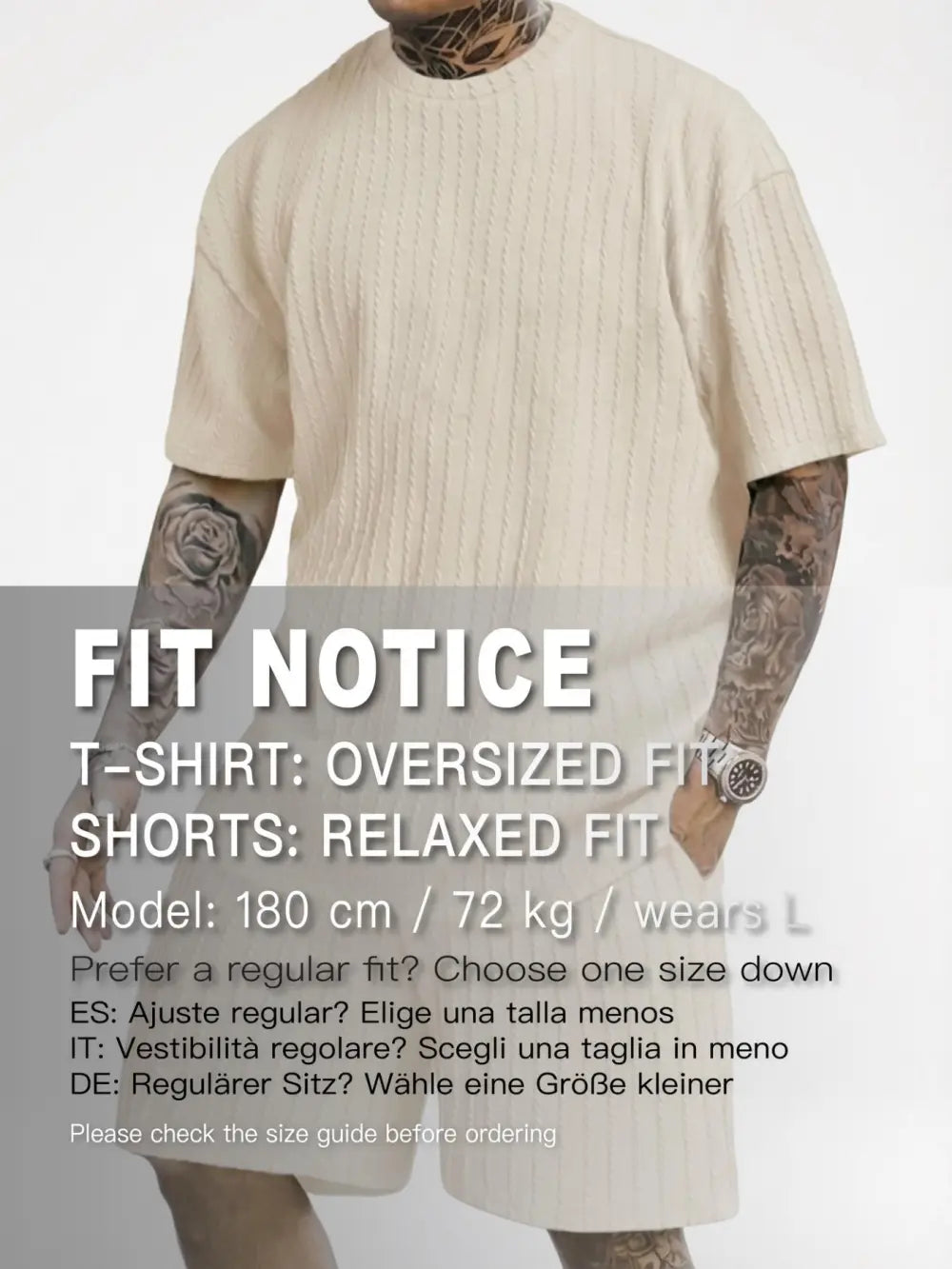 Men's Loose Fit Jacquard Textured Tee with Drawstring Shorts 2 Pieces Set