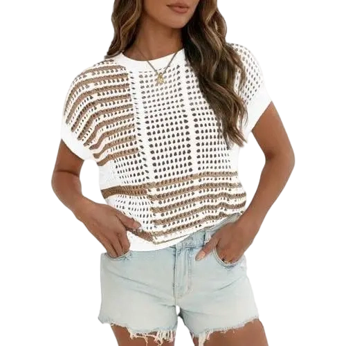 Women'S Bohemian Style Beige V-Neck Crochet Top