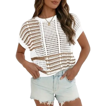 Women'S Bohemian Style Beige V-Neck Crochet Top