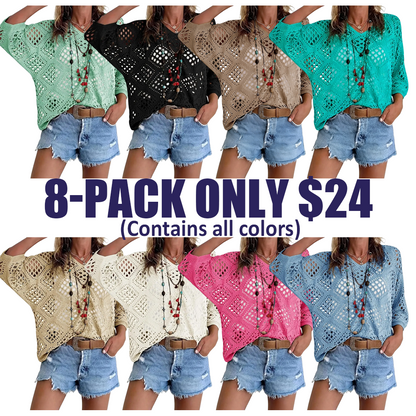 Women'S Bohemian Style Beige V-Neck Crochet Top