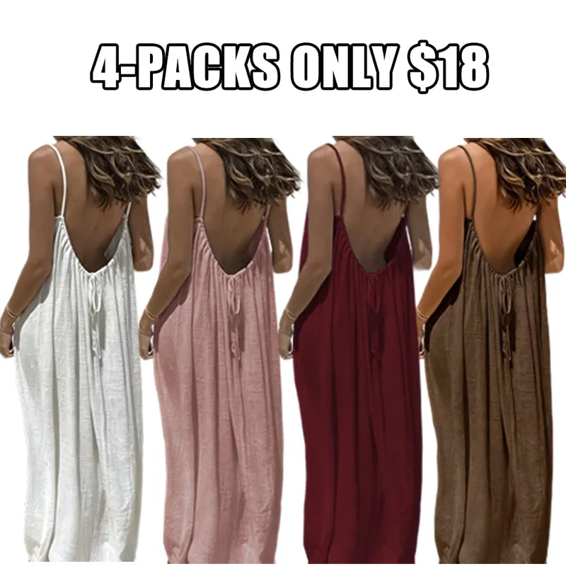 Women's Cotton Linen Backless Loose Dress