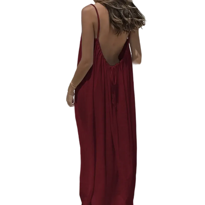 Women's Cotton Linen Backless Loose Dress