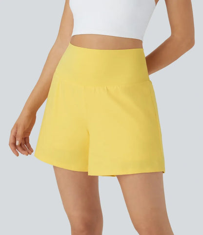 💝Last Day Promotion⚡12 piece ultra high waist back pocket and side hidden pocket 2 in 1 Yoga shorts